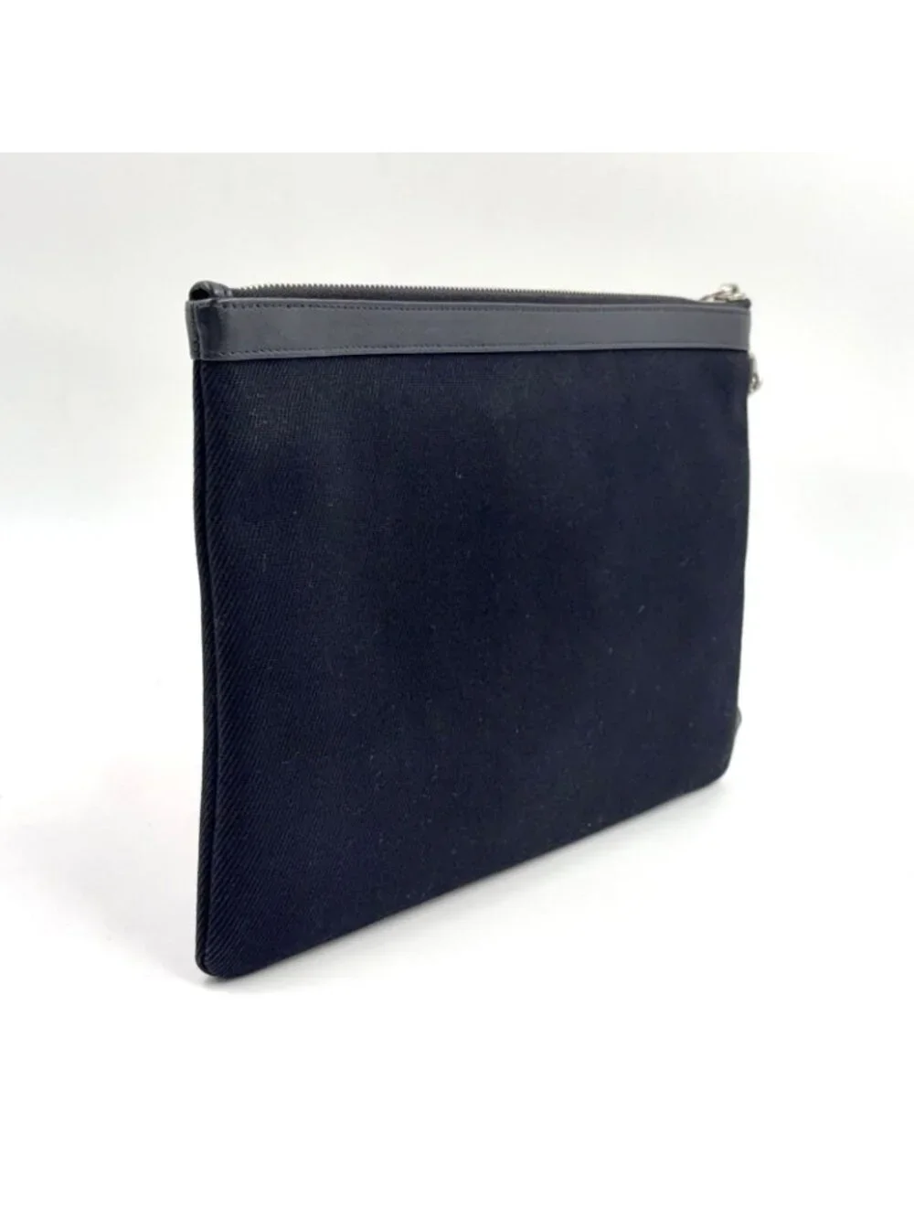 Saint Laurent Paris Rive Gauche Leather Canvas Black Clutch Silver - Picture 2 of 15